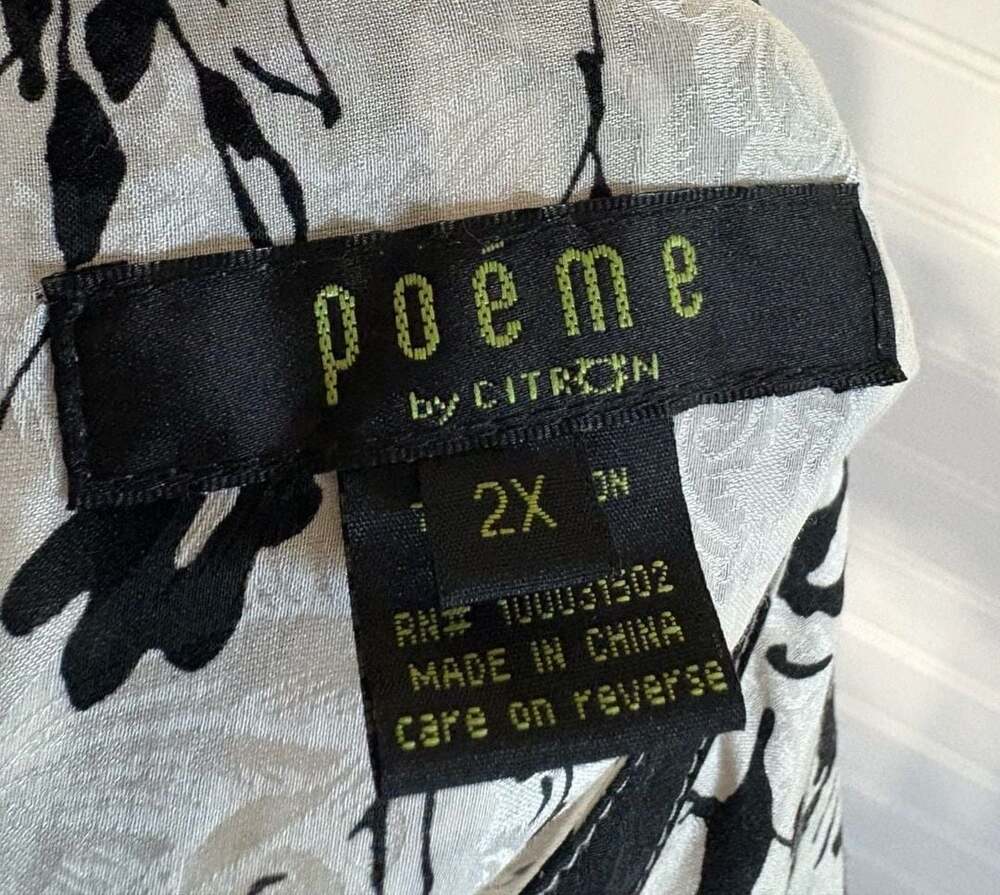 Poeme by Citron Black and White Floral Button Down Shirt Silk Blend 2X - Picture 5 of 8